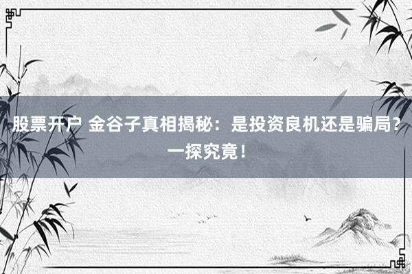 股票开户 金谷子真相揭秘：是投资良机还是骗局？一探究竟！