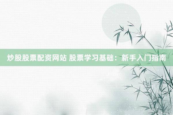 炒股股票配资网站 股票学习基础：新手入门指南