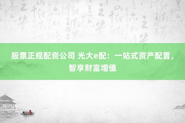 股票正规配资公司 光大e配：一站式资产配置，智享财富增值
