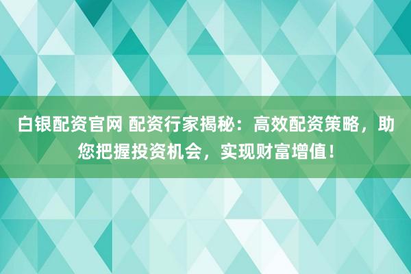 白银配资官网 配资行家揭秘：高效配资策略，助您把握投资机会，实现财富增值！