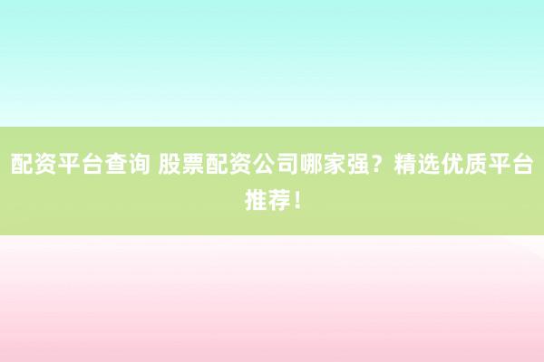 配资平台查询 股票配资公司哪家强？精选优质平台推荐！