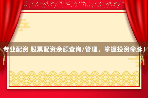 专业配资 股票配资余额查询/管理，掌握投资命脉！