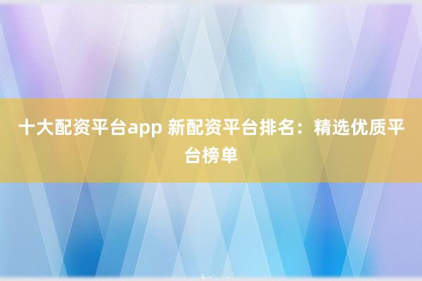 十大配资平台app 新配资平台排名:精选优质平台榜单