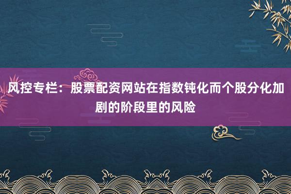 风控专栏：股票配资网站在指数钝化而个股分化加剧的阶段里的风险