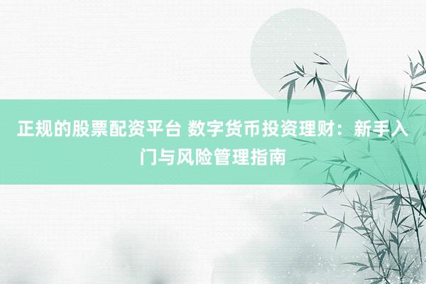 正规的股票配资平台 数字货币投资理财：新手入门与风险管理指南