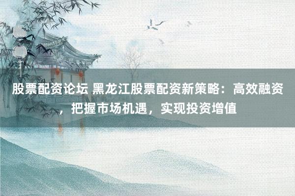 股票配资论坛 黑龙江股票配资新策略：高效融资，把握市场机遇，实现投资增值